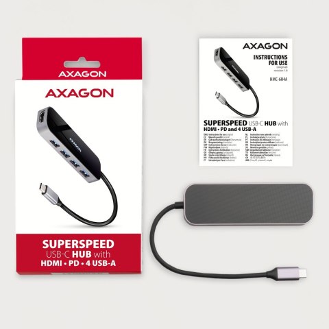 HMC-6H4A Wieloportowy hub 4x USB-A + HDMI, USB-C 3.2 Gen 1, PD 100W, 20cm USB-C kabel HMC-6H4A Wieloportowy hub 4x USB-A + HDMI, USB-C 3.2 Gen 1, PD 100W, 20cm USB-C kabel