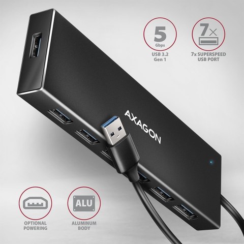 HUE-F7A Hub 7-portowy USB 3.2 Gen 1 ALU FLAT, micro USB, 1m USB-A kabel HUE-F7A Hub 7-portowy USB 3.2 Gen 1 ALU FLAT, micro USB, 1m USB-A kabel