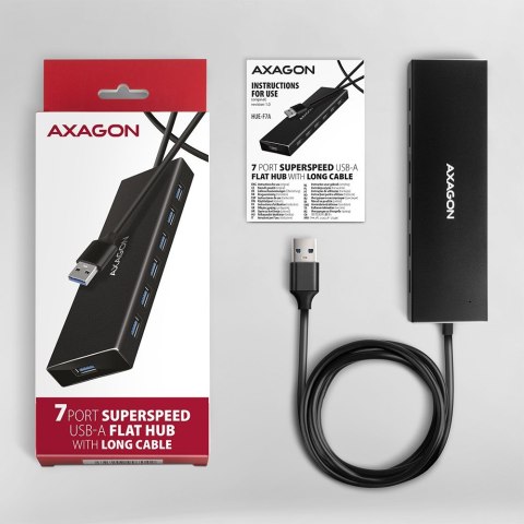HUE-F7A Hub 7-portowy USB 3.2 Gen 1 ALU FLAT, micro USB, 1m USB-A kabel HUE-F7A Hub 7-portowy USB 3.2 Gen 1 ALU FLAT, micro USB, 1m USB-A kabel