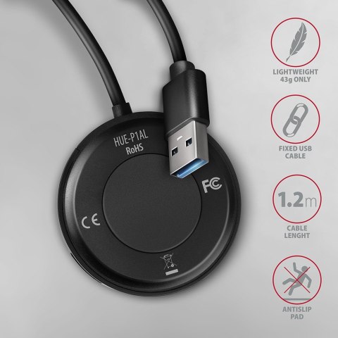 HUE-P1AL Hub 4-portowy USB 3.2 Gen 1 ROUND, micro USB, 1.2m USB-A kabel HUE-P1AL Hub 4-portowy USB 3.2 Gen 1 ROUND, micro USB, 1.2m USB-A kabel