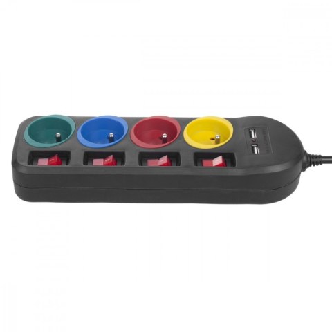 Listwa zasilająca z wyłącznikami 4 gniazda + 2xUSB przedłużacz MCE229B Czarna Listwa zasilająca z wyłącznikami 4 gniazda + 2xUSB przedłużacz MCE229B Czarna