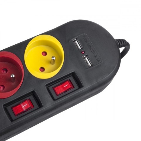 Listwa zasilająca z wyłącznikami 4 gniazda + 2xUSB przedłużacz MCE229B Czarna Listwa zasilająca z wyłącznikami 4 gniazda + 2xUSB przedłużacz MCE229B Czarna