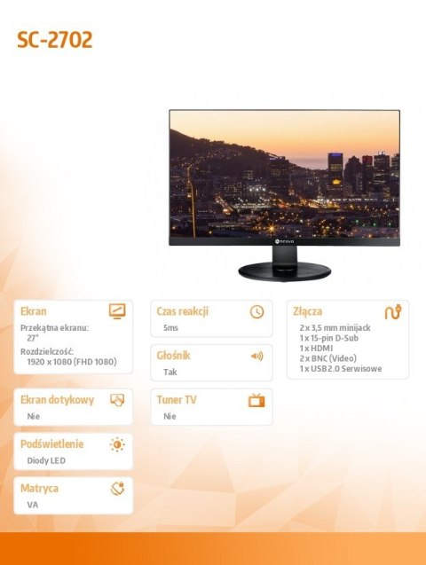 Monitor 27 cali SC-2702 LED VA FHD HDMI VGA BNC Monitor 27 cali SC-2702 LED VA FHD HDMI VGA BNC
