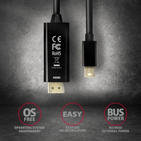 RVDM-HI14C2 Konwerter/kabel aktywny Mini DP > HDMI 1.4 kabel 1.8m4K/30Hz RVDM-HI14C2 Konwerter/kabel aktywny Mini DP > HDMI 1.4 kabel 1.8m4K/30Hz