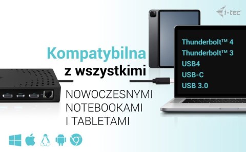 Stacja dokująca USB 3.0 / USB-C / Thunderbolt, 3 x 4K Gen 2 + zasilanie 100 W Stacja dokująca USB 3.0 / USB-C / Thunderbolt, 3 x 4K Gen 2 + zasilanie 100 W