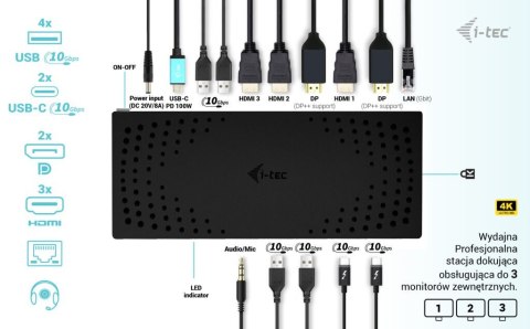 Stacja dokująca USB 3.0 / USB-C / Thunderbolt, 3 x 4K Gen 2 + zasilanie 100 W Stacja dokująca USB 3.0 / USB-C / Thunderbolt, 3 x 4K Gen 2 + zasilanie 100 W