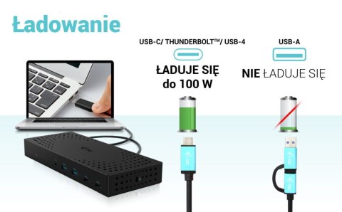 Stacja dokująca USB 3.0 / USB-C / Thunderbolt, 3 x 4K Gen 2 + zasilanie 100 W Stacja dokująca USB 3.0 / USB-C / Thunderbolt, 3 x 4K Gen 2 + zasilanie 100 W