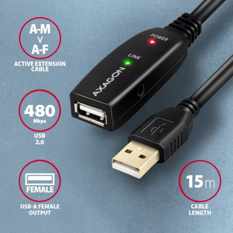 ADR-215 USB 2.0 A-M -> A-F aktywny kabel przedłużacz/wzmacniacz 15m ADR-215 USB 2.0 A-M -> A-F aktywny kabel przedłużacz/wzmacniacz 15m