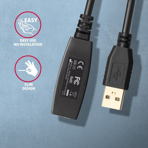ADR-215 USB 2.0 A-M -> A-F aktywny kabel przedłużacz/wzmacniacz 15m ADR-215 USB 2.0 A-M -> A-F aktywny kabel przedłużacz/wzmacniacz 15m