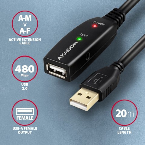 ADR-220 USB 2.0 A-M -> A-F aktywny kabel przedłużacz/wzmacniacz 20m ADR-220 USB 2.0 A-M -> A-F aktywny kabel przedłużacz/wzmacniacz 20m