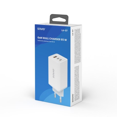 Ładowarka sieciowa USB GaN 65W, Quick Charge 4.0, Power Delivery 3.0, LA-07 Ładowarka sieciowa USB GaN 65W, Quick Charge 4.0, Power Delivery 3.0, LA-07
