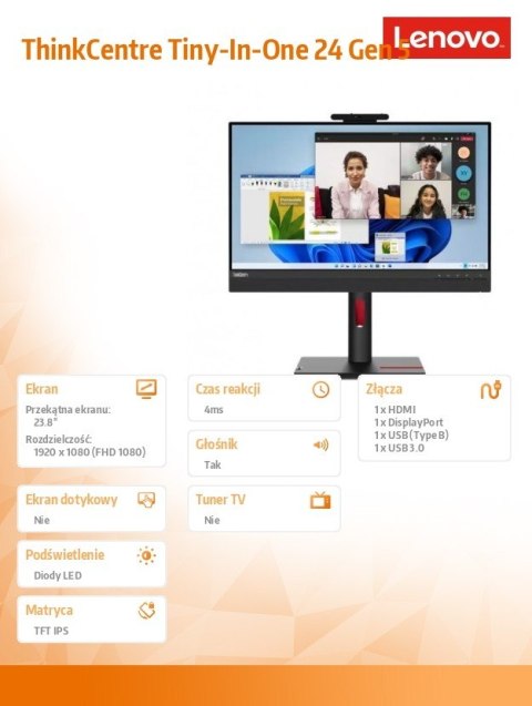Monitor 23.8 ThinkCentre Tiny-in-One 24 Gen 5 WLED with Webcam 12NAGAT1EU Monitor 23.8 ThinkCentre Tiny-in-One 24 Gen 5 WLED with Webcam 12NAGAT1EU