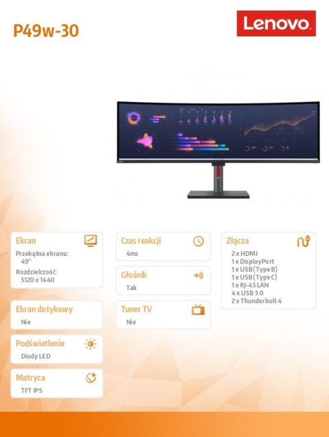 Monitor 49.0 cali ThinkVision P49w-30 WLED 63DBRAT1EU Monitor 49.0 cali ThinkVision P49w-30 WLED 63DBRAT1EU