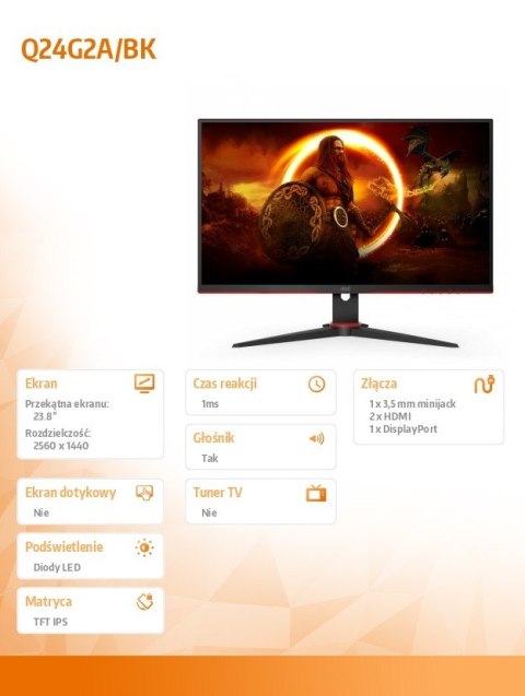 Monitor Q24G2A 23.8 cala IPS 165Hz HDMIx2 DP HAS Monitor Q24G2A 23.8 cala IPS 165Hz HDMIx2 DP HAS