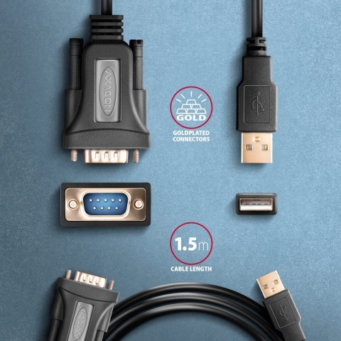 ADS-1PQN Adapter USB 2.0 > RS-232 Port szeregowy, 1,5m kabel, chip FTDI ADS-1PQN Adapter USB 2.0 > RS-232 Port szeregowy, 1,5m kabel, chip FTDI