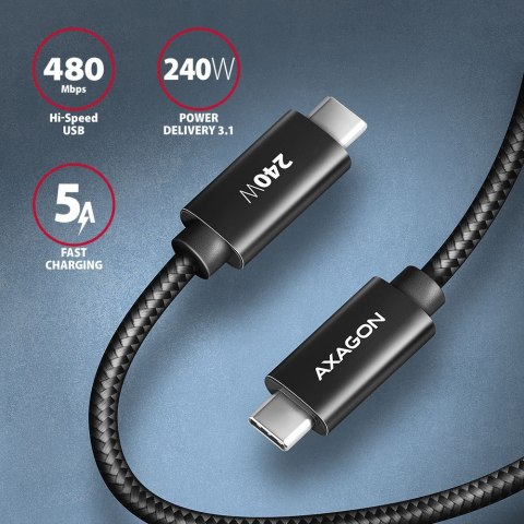BUCM2-CM30AB Kabel USB-C - USB-C, 3.0m 5A charging, ALU, 240W PD, oplot, USB2.0, czarny BUCM2-CM30AB Kabel USB-C - USB-C, 3.0m 5A charging, ALU, 240W PD, oplot, USB2.0, czarny