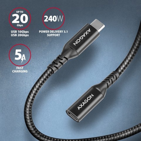 BUCM32-CF05AB Kabel przedłużacz Gen2 USB-C - USB-C 0.5m, 5A, 20Gbps, PD 240W, oplot, czarny BUCM32-CF05AB Kabel przedłużacz Gen2 USB-C - USB-C 0.5m, 5A, 20Gbps, PD 240W, oplot, czarny