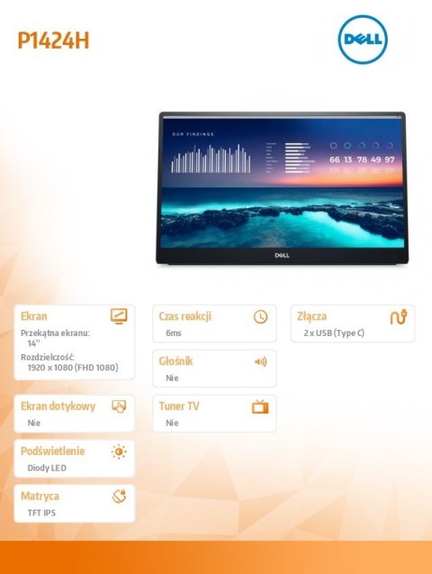 Monitor przenośny P1424H 14.0 cali 16:9/1920x1080/2xUSB-C Monitor przenośny P1424H 14.0 cali 16:9/1920x1080/2xUSB-C