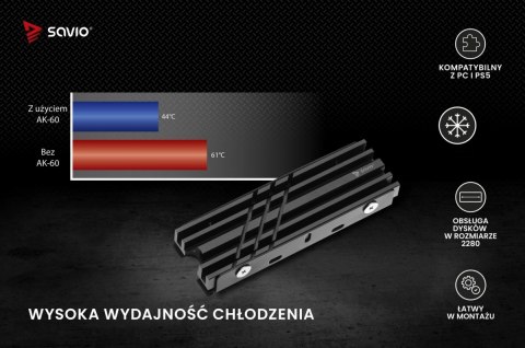 Chłodzenie do dysków M.2 NVMe 2280, AK-60 Chłodzenie do dysków M.2 NVMe 2280, AK-60