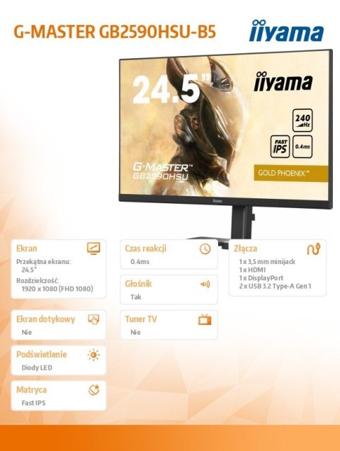 Monitor 24.5 cala GB2590HSU-B5 0.4ms,IPS,DP,HDMI,240Hz,F.Sync,HDR400 Monitor 24.5 cala GB2590HSU-B5 0.4ms,IPS,DP,HDMI,240Hz,F.Sync,HDR400