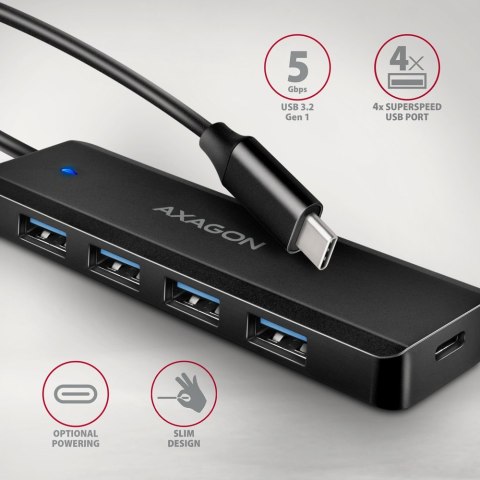 HUE-C1C 4-portowy hub USB 5Gbps Travel, USB-C power IN, kabel Type-C 19cm, USB-C dodatkowe zasilanie HUE-C1C 4-portowy hub USB 5Gbps Travel, USB-C power IN, kabel Type-C 19cm, USB-C dodatkowe zasilanie