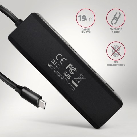 HUE-C1C 4-portowy hub USB 5Gbps Travel, USB-C power IN, kabel Type-C 19cm, USB-C dodatkowe zasilanie HUE-C1C 4-portowy hub USB 5Gbps Travel, USB-C power IN, kabel Type-C 19cm, USB-C dodatkowe zasilanie