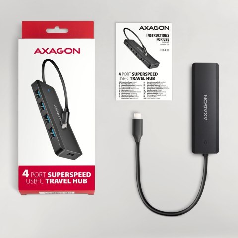 HUE-C1C 4-portowy hub USB 5Gbps Travel, USB-C power IN, kabel Type-C 19cm, USB-C dodatkowe zasilanie HUE-C1C 4-portowy hub USB 5Gbps Travel, USB-C power IN, kabel Type-C 19cm, USB-C dodatkowe zasilanie