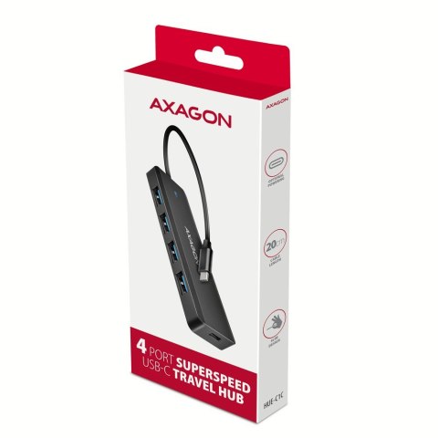 HUE-C1C 4-portowy hub USB 5Gbps Travel, USB-C power IN, kabel Type-C 19cm, USB-C dodatkowe zasilanie HUE-C1C 4-portowy hub USB 5Gbps Travel, USB-C power IN, kabel Type-C 19cm, USB-C dodatkowe zasilanie