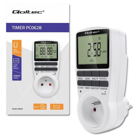 Elektroniczny programator czasowy PC0628 | 3680W | 16A | LCD Elektroniczny programator czasowy PC0628 | 3680W | 16A | LCD