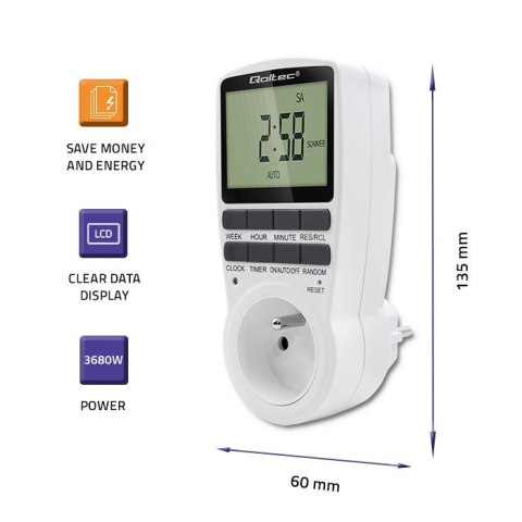 Elektroniczny programator czasowy PC0628 | 3680W | 16A | LCD Elektroniczny programator czasowy PC0628 | 3680W | 16A | LCD