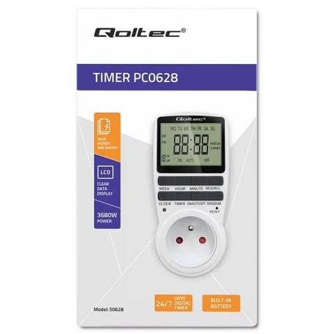 Elektroniczny programator czasowy PC0628 | 3680W | 16A | LCD Elektroniczny programator czasowy PC0628 | 3680W | 16A | LCD