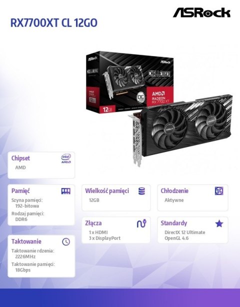 Karta graficzna Radeon RX 7700 XT CHALLENGER OC 12G GDDR6 192bit Karta graficzna Radeon RX 7700 XT CHALLENGER OC 12G GDDR6 192bit