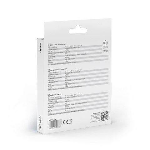 Ładowarka bezprzewodowa indukcyjna Qi, USB-C, 15W, LA-08 Ładowarka bezprzewodowa indukcyjna Qi, USB-C, 15W, LA-08