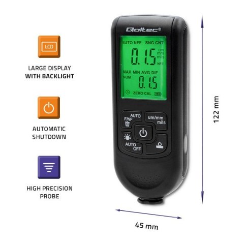 Miernik grubości lakieru z wyświetlaczem LCD | 0~2000um Miernik grubości lakieru z wyświetlaczem LCD | 0~2000um