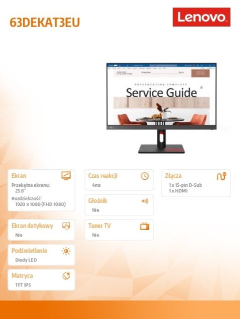 Monitor 23.8 cala ThinkVision S24i-30 WLED LCD 63DEKAT3EU Monitor 23.8 cala ThinkVision S24i-30 WLED LCD 63DEKAT3EU