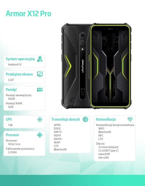 Smartfon Armor X12 Pro 4G 4/64GB IP69K zielony Smartfon Armor X12 Pro 4G 4/64GB IP69K zielony