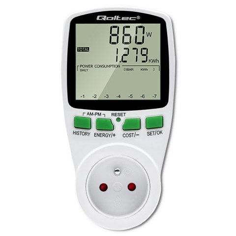 Watomierz Licznik zużycia energii PM0627 z historią pomiaru | 3680W | 16A | LCD Watomierz Licznik zużycia energii PM0627 z historią pomiaru | 3680W | 16A | LCD