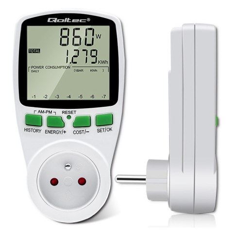 Watomierz Licznik zużycia energii PM0627 z historią pomiaru | 3680W | 16A | LCD Watomierz Licznik zużycia energii PM0627 z historią pomiaru | 3680W | 16A | LCD