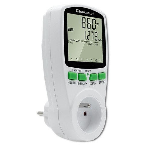 Watomierz Licznik zużycia energii PM0627 z historią pomiaru | 3680W | 16A | LCD Watomierz Licznik zużycia energii PM0627 z historią pomiaru | 3680W | 16A | LCD