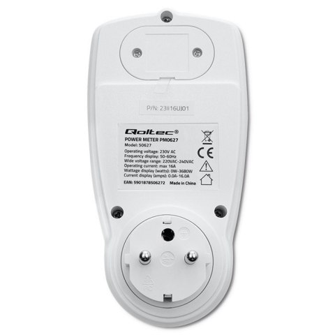 Watomierz Licznik zużycia energii PM0627 z historią pomiaru | 3680W | 16A | LCD Watomierz Licznik zużycia energii PM0627 z historią pomiaru | 3680W | 16A | LCD