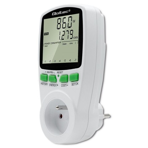 Watomierz Licznik zużycia energii PM0627 z historią pomiaru | 3680W | 16A | LCD Watomierz Licznik zużycia energii PM0627 z historią pomiaru | 3680W | 16A | LCD