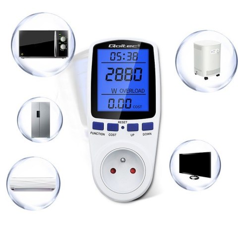 Watomierz licznik zużycia energii PM0626 | 3680W | 16A | LCD Watomierz licznik zużycia energii PM0626 | 3680W | 16A | LCD