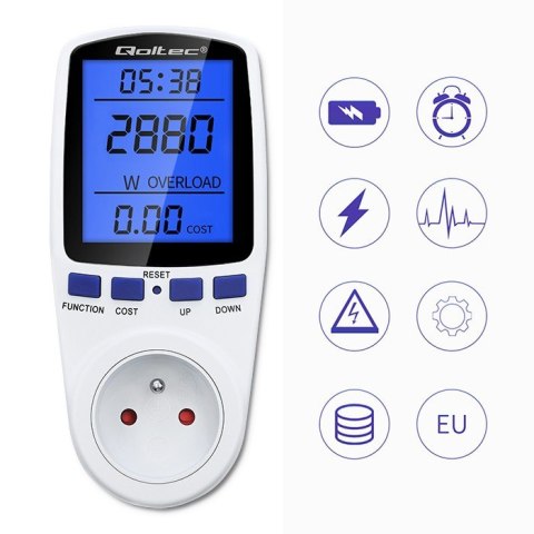 Watomierz licznik zużycia energii PM0626 | 3680W | 16A | LCD Watomierz licznik zużycia energii PM0626 | 3680W | 16A | LCD