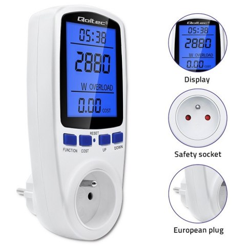 Watomierz licznik zużycia energii PM0626 | 3680W | 16A | LCD Watomierz licznik zużycia energii PM0626 | 3680W | 16A | LCD