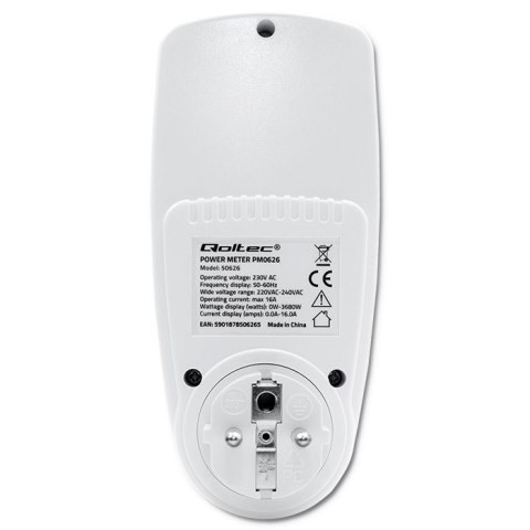 Watomierz licznik zużycia energii PM0626 | 3680W | 16A | LCD Watomierz licznik zużycia energii PM0626 | 3680W | 16A | LCD