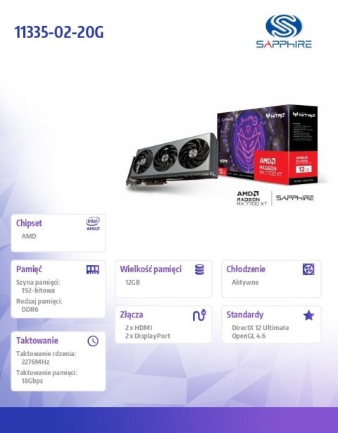 Karta graficzna Radeon RX 7700 XT NITRO+GAMING OC 12GB GDDR6 192bit 2DP Karta graficzna Radeon RX 7700 XT NITRO+GAMING OC 12GB GDDR6 192bit 2DP
