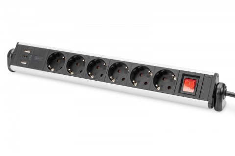 Listwa zasilająca biurowa 45° 6 gniazd, 2xUSB-A 1xUSB-C (5V/3,4A) możliwość obrotu o 180°, aluminiowa, z zaciskiem na blat Listwa zasilająca biurowa 45° 6 gniazd, 2xUSB-A 1xUSB-C (5V/3,4A) możliwość obrotu o 180°, aluminiowa, z zaciskiem na blat