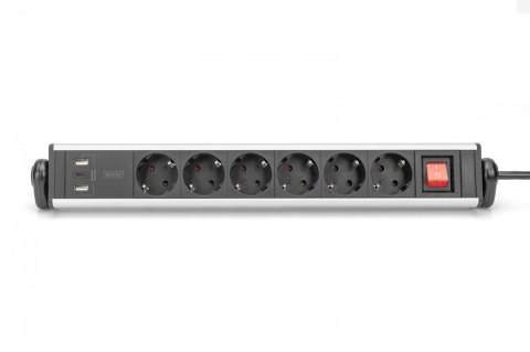 Listwa zasilająca biurowa 45° 6 gniazd, 2xUSB-A 1xUSB-C (5V/3,4A) możliwość obrotu o 180°, aluminiowa, z zaciskiem na blat Listwa zasilająca biurowa 45° 6 gniazd, 2xUSB-A 1xUSB-C (5V/3,4A) możliwość obrotu o 180°, aluminiowa, z zaciskiem na blat