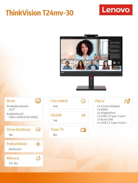 Monitor 23.8 cala ThinkVision T24mv-30 FHD 63D7UAT3EU Monitor 23.8 cala ThinkVision T24mv-30 FHD 63D7UAT3EU