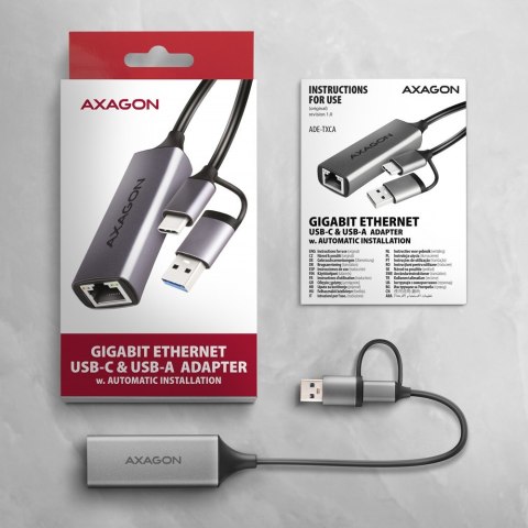 ADE-TXCA Karta sieciowa Gigabit Ethernet adapter, USB-C (USB-A redukcja) 3.2 Gen 1, instalacja automatyczna ADE-TXCA Karta sieciowa Gigabit Ethernet adapter, USB-C (USB-A redukcja) 3.2 Gen 1, instalacja automatyczna